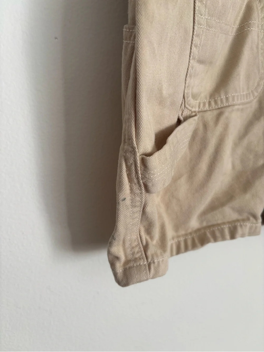 Vtg Baby Gap Classic Tan Cotton Bib Overalls Shorts 90s Carpenter Kids 18-24m